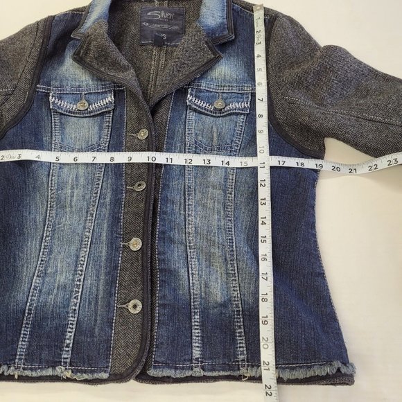 Silver Jeans Co Jacket Womens L Denim/Wool Patchwork Western Jean Jacket - Picture 10 of 12